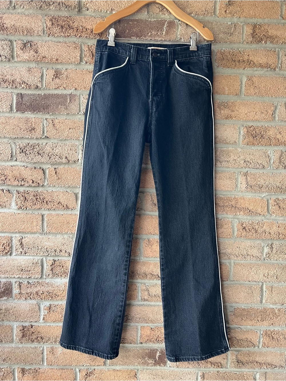 Levi’s Premium Wedgie Bootcut Black Jeans White Piping Western W28 L32